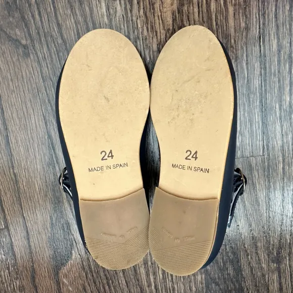 La Coqueta Navy Leather T-Bar Shoes size 24/US8