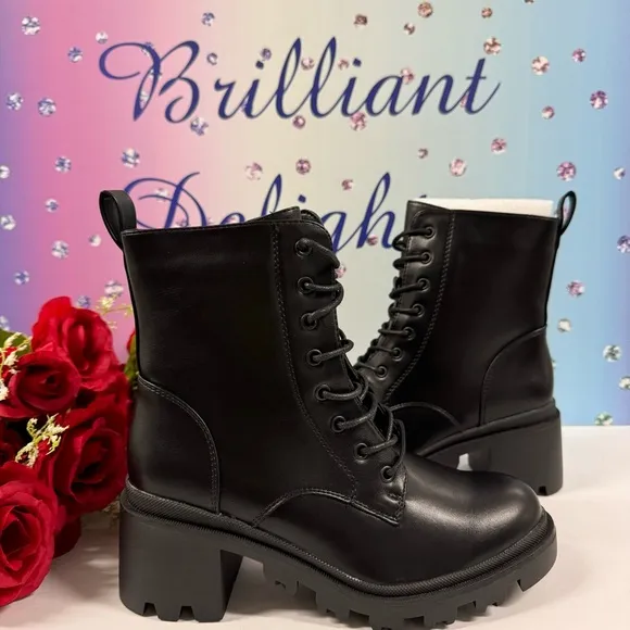 LACE UP HEELED COMBAT GRANNY BOOTS