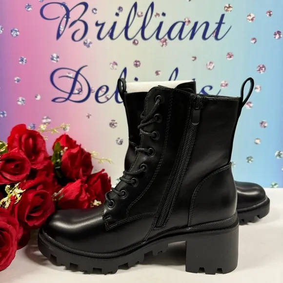LACE UP HEELED COMBAT GRANNY BOOTS