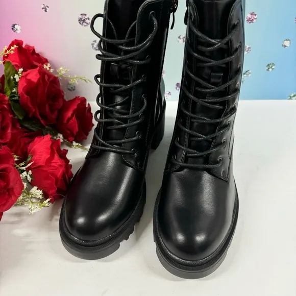 LACE UP HEELED COMBAT GRANNY BOOTS