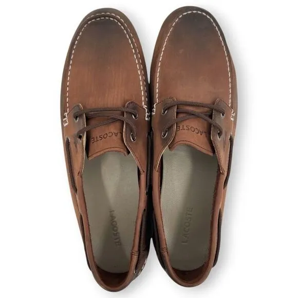 Lacoste Men's Corbon 2 Leather Loafer Boat Shoes Brown Size 10.5