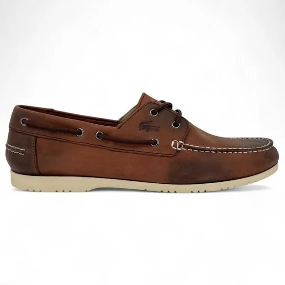 Lacoste Men's Corbon 2 Leather Loafer Boat Shoes Brown Size 10.5