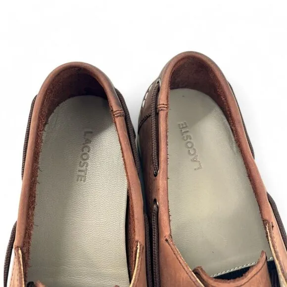 Lacoste Men's Corbon 2 Leather Loafer Boat Shoes Brown Size 10.5