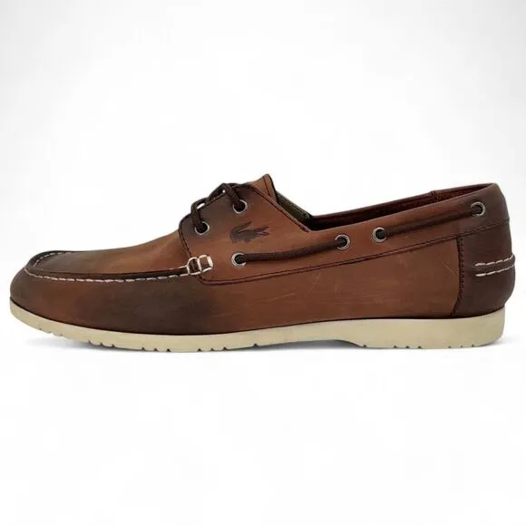 Lacoste Men's Corbon 2 Leather Loafer Boat Shoes Brown Size 10.5