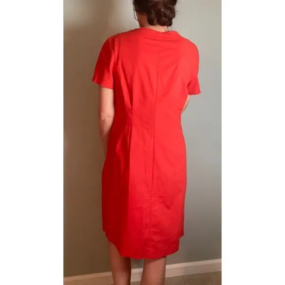 Lafayette 148 Orange Red Cotton Poplin Zip Dress ~ Easy Chic Day Style ~ Sz 10