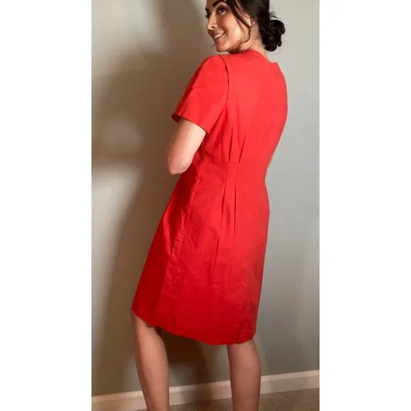 Lafayette 148 Orange Red Cotton Poplin Zip Dress ~ Easy Chic Day Style ~ Sz 10