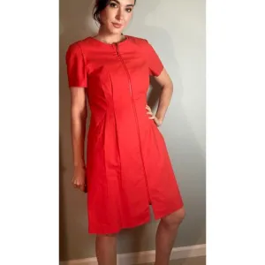 Lafayette 148 Orange Red Cotton Poplin Zip Dress ~ Easy Chic Day Style ~ Sz 10