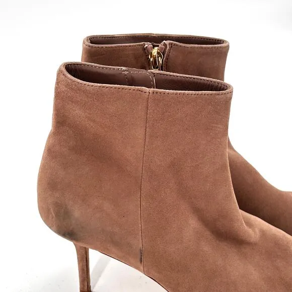 L’agence Aimee Brown Beige Suede Heeled Ankle Boots 10.5 41 Pointed Toe NWOT Tan