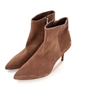 L’agence Aimee Brown Beige Suede Heeled Ankle Boots 10.5 41 Pointed Toe NWOT Tan