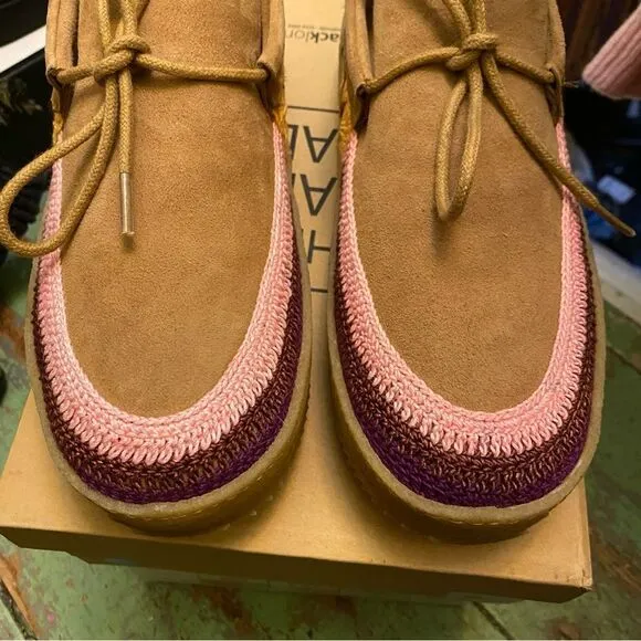Laidback London Free People Komo suede moccasins crochet shoes tan Sz 41 10