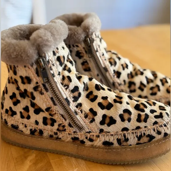 Laidback London Setsu Crochet Side Zip Leopard Ankle Boot 7 (38)