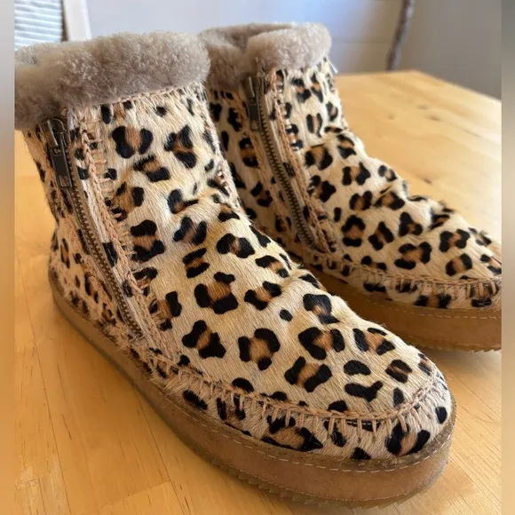 Laidback London Setsu Crochet Side Zip Leopard Ankle Boot 7 (38)