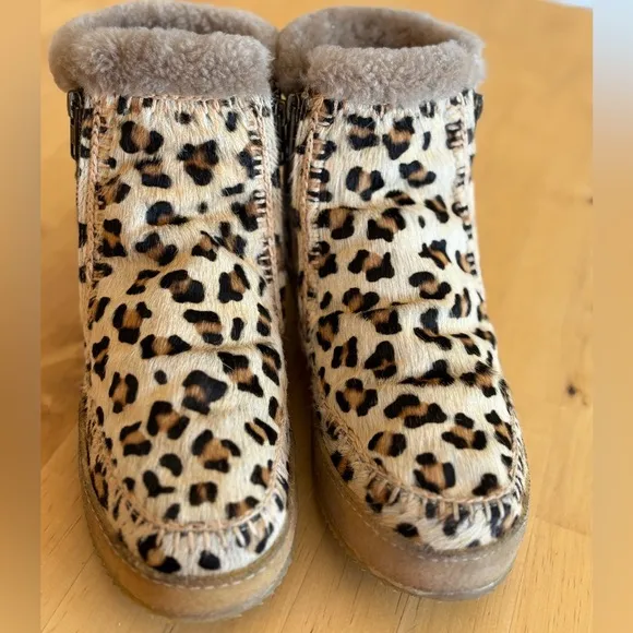 Laidback London Setsu Crochet Side Zip Leopard Ankle Boot 7 (38)