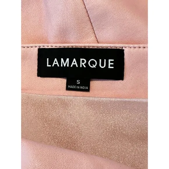 LaMarque Corey Draped One-Shoulder Pink Lamb Leather Mini Dress Small