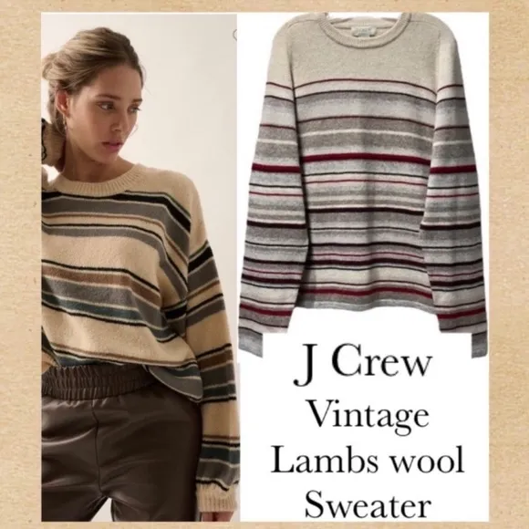 Lambswool Sweater J. Crew Vintage Wool Neutral Beige Tan Brown Cream Burgundy XL