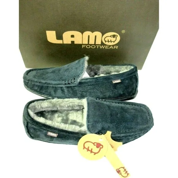 Lamo Men's Suede Boston Slip on Loafer Driving Moc Black Super Cozy NIB CM1244