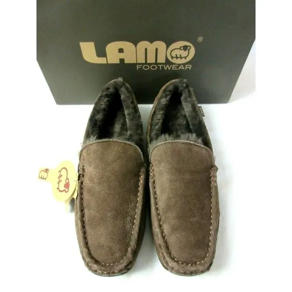 Lamo Mens Suede Boston Slip on Loafer Driving Moc Chocolate Brown NEW CM1244
