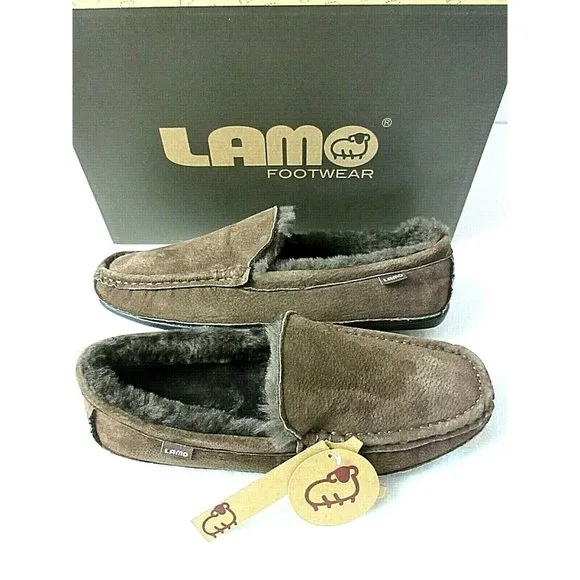 Lamo Mens Suede Boston Slip on Loafer Driving Moc Chocolate Brown NEW CM1244