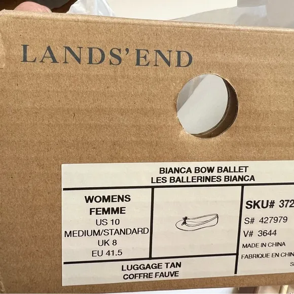 Land’s End Bianca Bow Ballet Flats New Tan Leather
