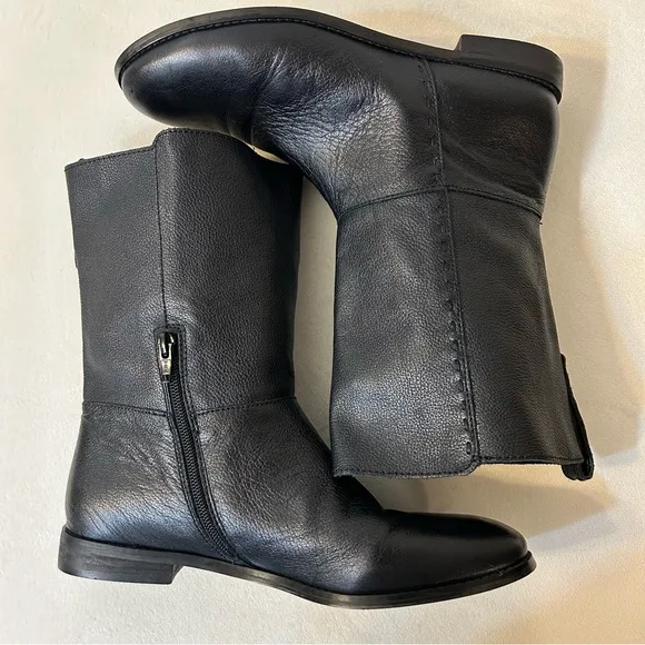 Lands’ End Women’s Pebbled Leather Mid-Calf Black Boots Size 8.5