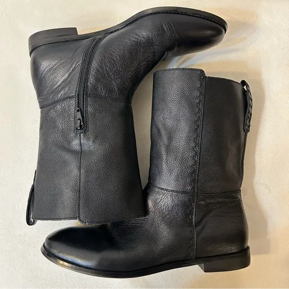 Lands’ End Women’s Pebbled Leather Mid-Calf Black Boots Size 8.5