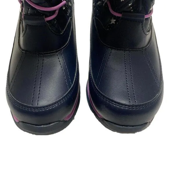 Lands End Youth Girls Size 4M Navy Purple Lace Trim Stars Rain/Snow Winter Boots