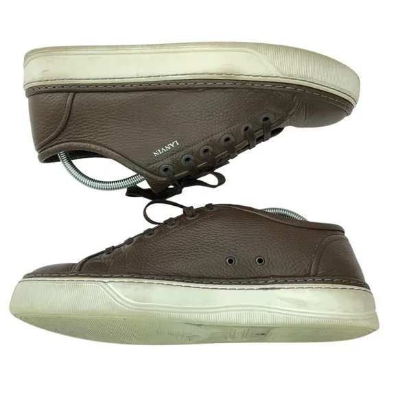 Lanvin Paris Shoes Mens Size US 9 UK 8 Calfskin Leather Sneakers Lace Up Brown
