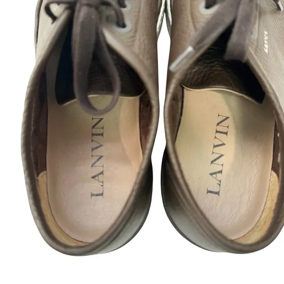 Lanvin Paris Shoes Mens Size US 9 UK 8 Calfskin Leather Sneakers Lace Up Brown