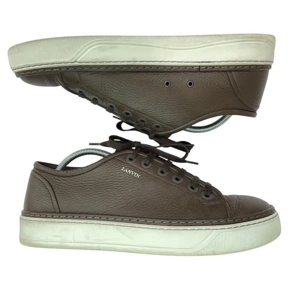 Lanvin Paris Shoes Mens Size US 9 UK 8 Calfskin Leather Sneakers Lace Up Brown