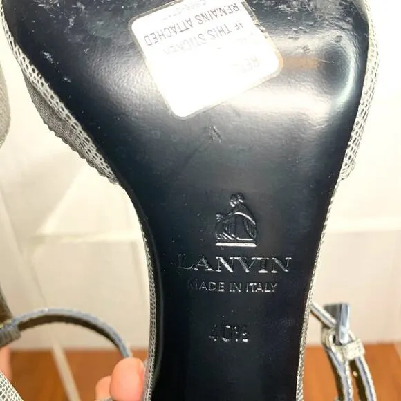 LANVIN Studio 54 Silver Metallic T-Strap Heels US 10.5