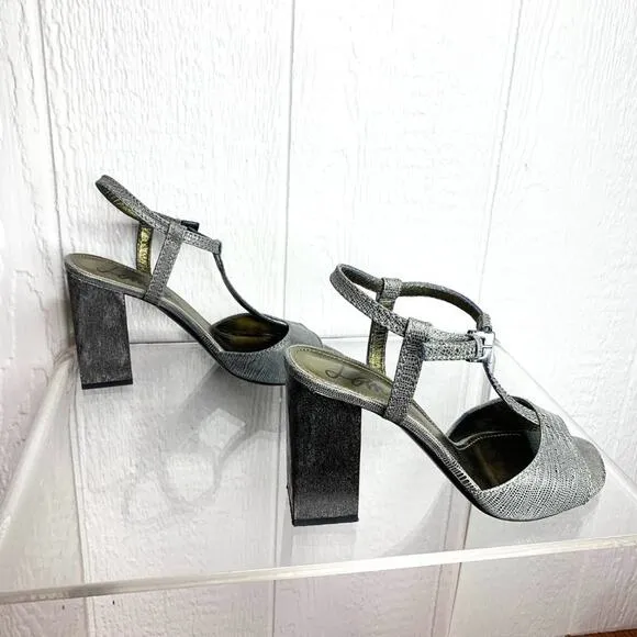 LANVIN Studio 54 Silver Metallic T-Strap Heels US 10.5