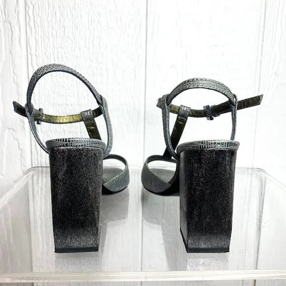 LANVIN Studio 54 Silver Metallic T-Strap Heels US 10.5