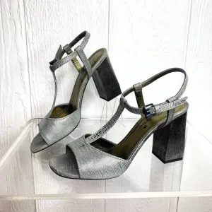 LANVIN Studio 54 Silver Metallic T-Strap Heels US 10.5