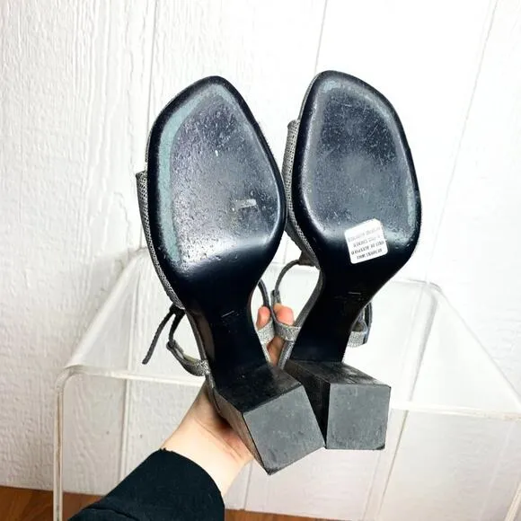 LANVIN Studio 54 Silver Metallic T-Strap Heels US 10.5