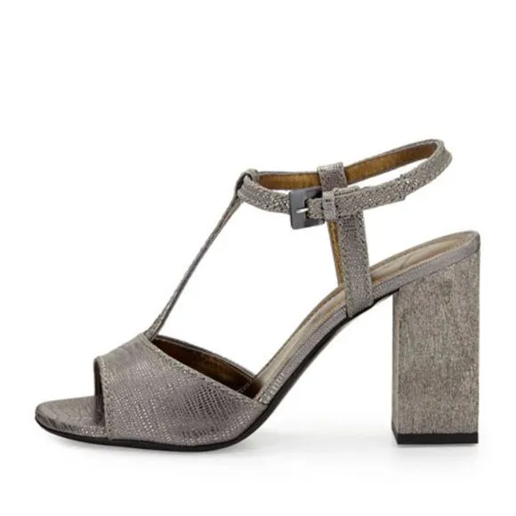 LANVIN Studio 54 Silver Metallic T-Strap Heels US 10.5