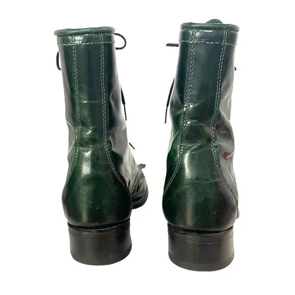 Laredo Leather Kiltie Logger Boots Dark Emerald Green Lace-Up Women’s Size 6