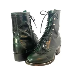Laredo Leather Kiltie Logger Boots Dark Emerald Green Lace-Up Women’s Size 6