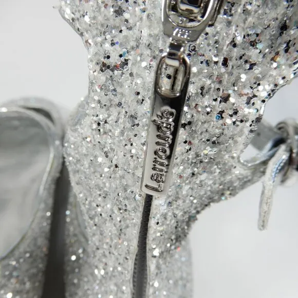 Larroude Alexa Ballet Flats Size 5.5 Silver Glitter Buckled Strappy NEW $330