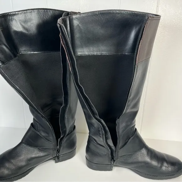 Lauren Ralph Lauren Black / Brown Two-Tone Leather 'Sulita' Riding Boots Size 7