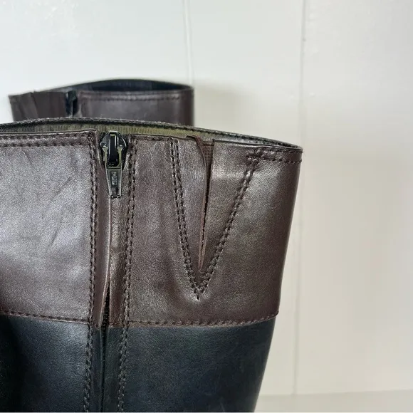 Lauren Ralph Lauren Black / Brown Two-Tone Leather 'Sulita' Riding Boots Size 7