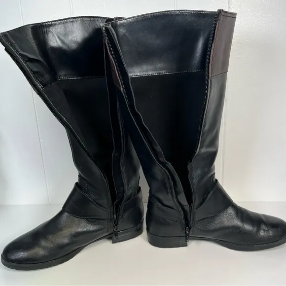 Lauren Ralph Lauren Black / Brown Two-Tone Leather 'Sulita' Riding Boots Size 7