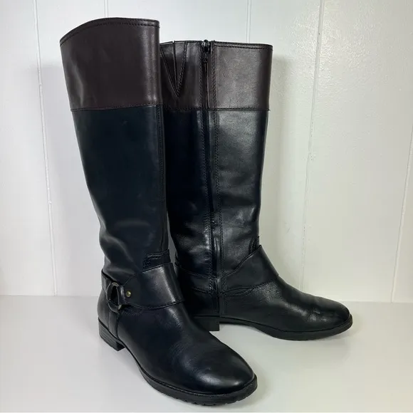 Lauren Ralph Lauren Black / Brown Two-Tone Leather 'Sulita' Riding Boots Size 7