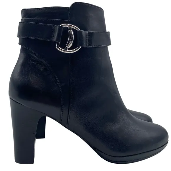 Lauren Ralph Lauren Mandy Heeled Leather Boots 9 Black Feminine Ankle Sleek