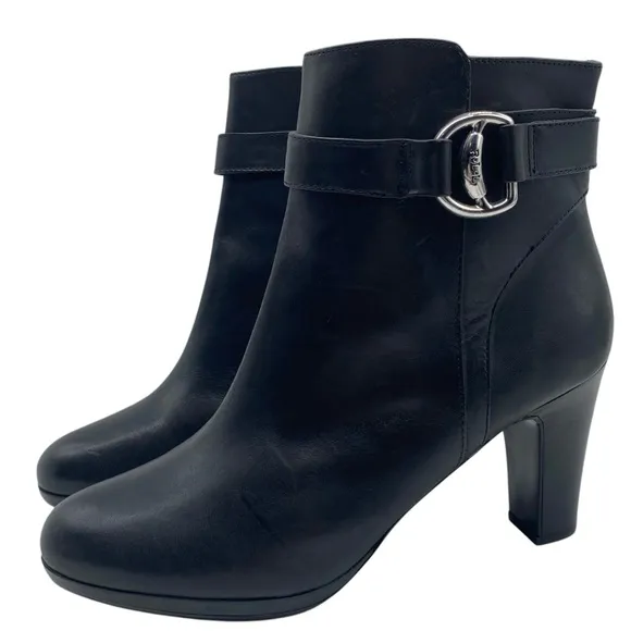 Lauren Ralph Lauren Mandy Heeled Leather Boots 9 Black Feminine Ankle Sleek