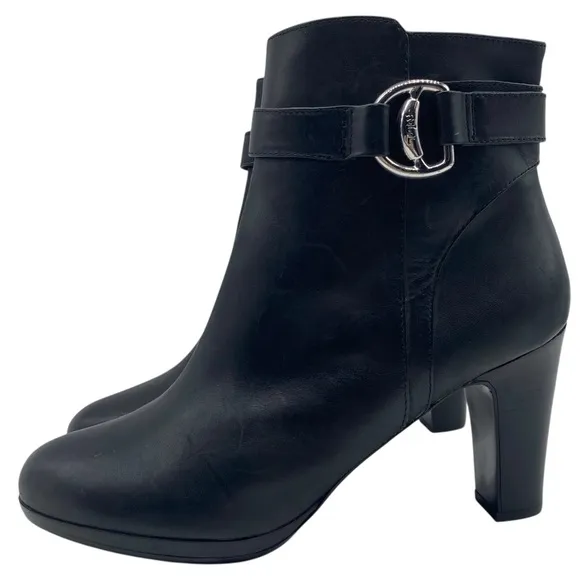 Lauren Ralph Lauren Mandy Heeled Leather Boots 9 Black Feminine Ankle Sleek