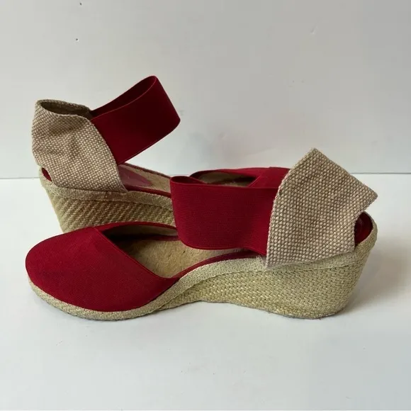 Lauren Ralph Lauren Red Strap Espadrille Wedges 8
