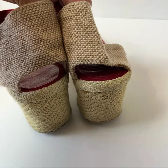 Lauren Ralph Lauren Red Strap Espadrille Wedges 8