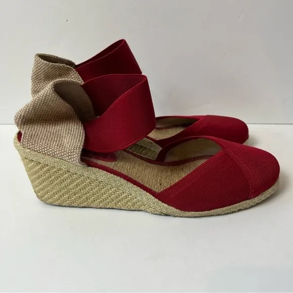 Lauren Ralph Lauren Red Strap Espadrille Wedges 8