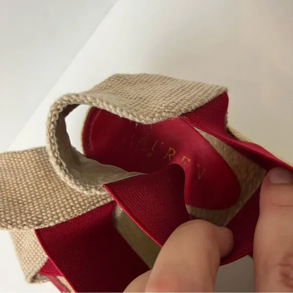 Lauren Ralph Lauren Red Strap Espadrille Wedges 8