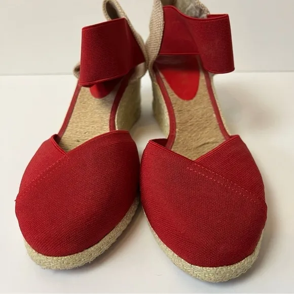Lauren Ralph Lauren Red Strap Espadrille Wedges 8